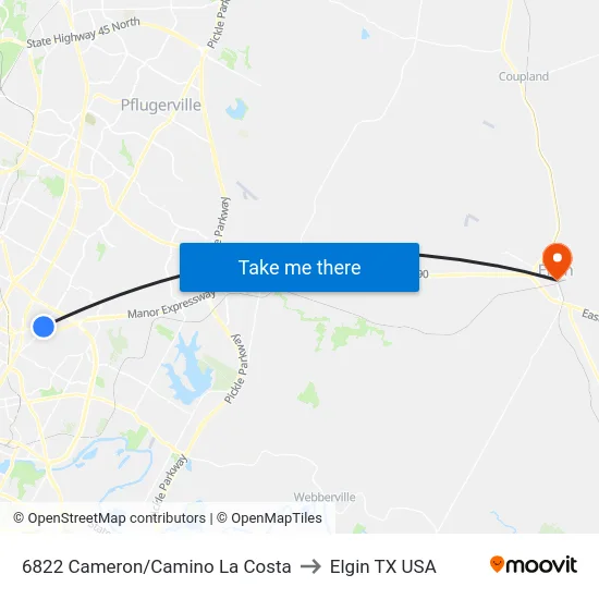 6822 Cameron/Camino La Costa to Elgin TX USA map