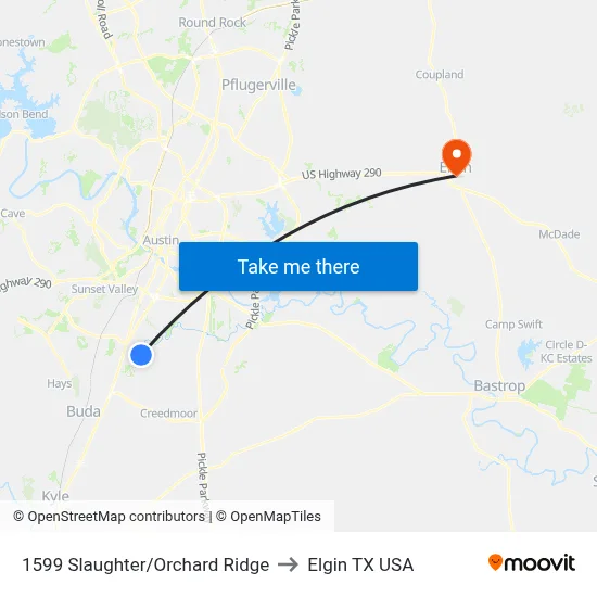 1599 Slaughter/Orchard Ridge to Elgin TX USA map