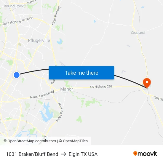 1031 Braker/Bluff Bend to Elgin TX USA map