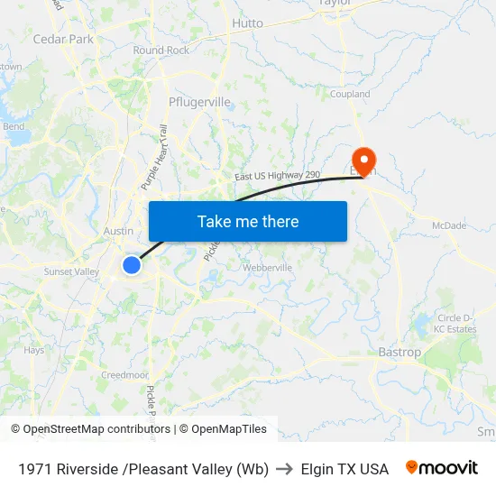 1971 Riverside /Pleasant Valley (Wb) to Elgin TX USA map