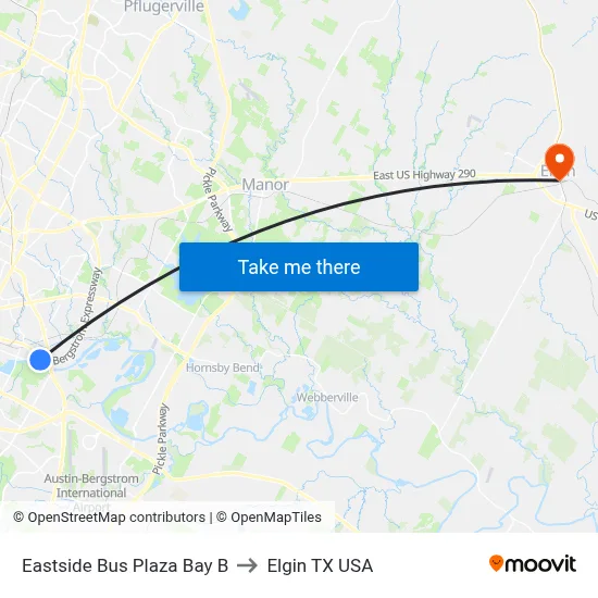 Eastside Bus Plaza Bay B to Elgin TX USA map