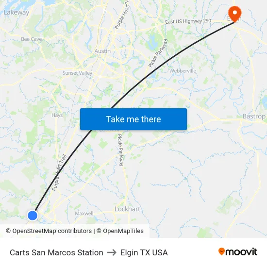 Carts San Marcos Station to Elgin TX USA map