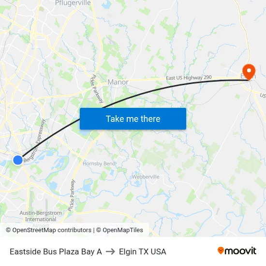 Eastside Bus Plaza Bay A to Elgin TX USA map