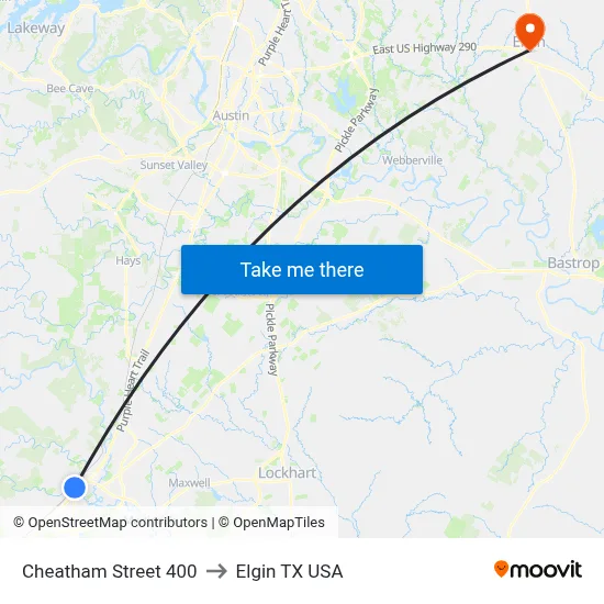 Cheatham Street 400 to Elgin TX USA map