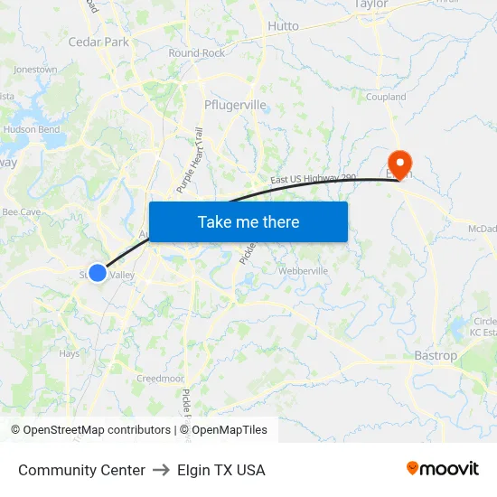Community  Center to Elgin TX USA map