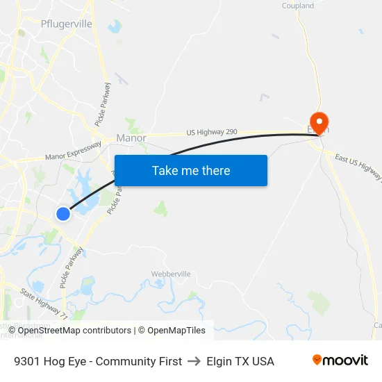 9301 Hog Eye - Community First to Elgin TX USA map
