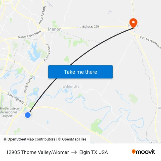 12905 Thome Valley/Alomar to Elgin TX USA map