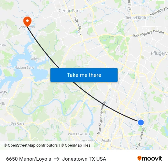 6650 Manor/Loyola to Jonestown TX USA map