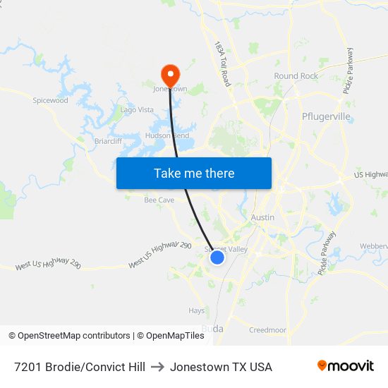 7201 Brodie/Convict Hill to Jonestown TX USA map