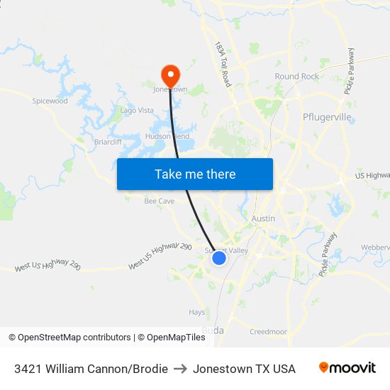 3421 William Cannon/Brodie to Jonestown TX USA map