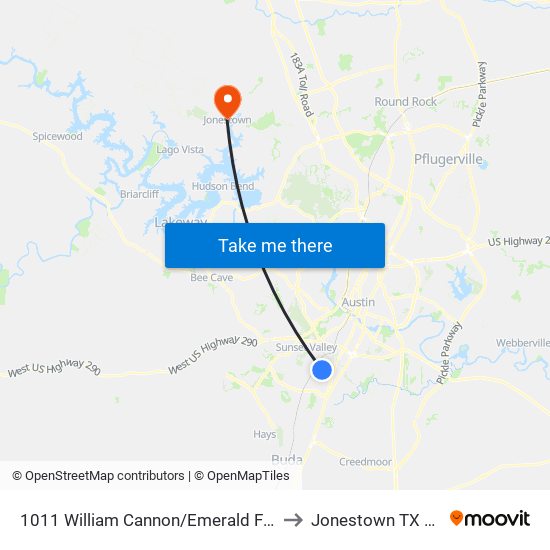 1011 William Cannon/Emerald Forest to Jonestown TX USA map