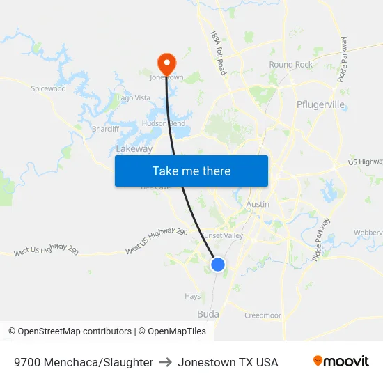 9700 Menchaca/Slaughter to Jonestown TX USA map