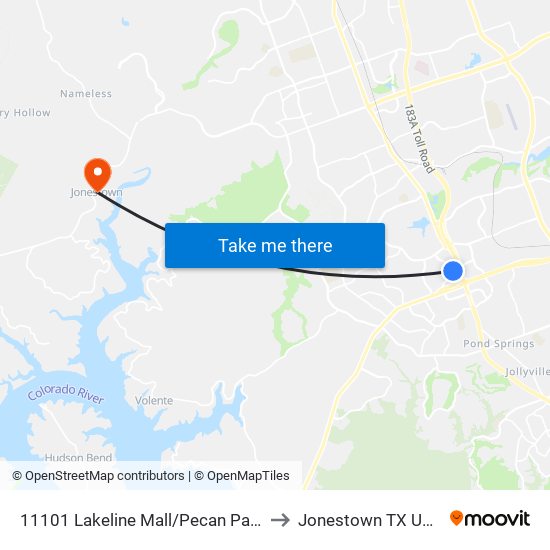 11101 Lakeline Mall/Pecan Park to Jonestown TX USA map