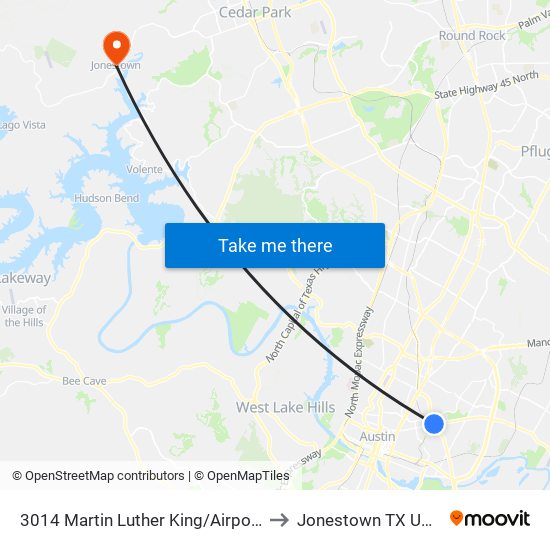 3014 Martin Luther King/Airport to Jonestown TX USA map