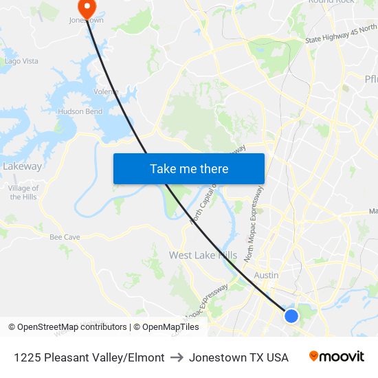 1225 Pleasant Valley/Elmont to Jonestown TX USA map