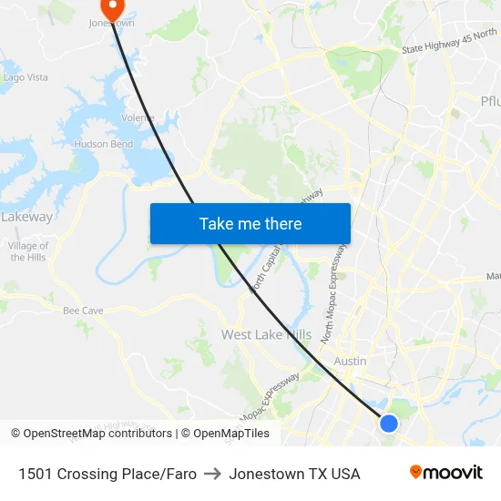 1501 Crossing Place/Faro to Jonestown TX USA map