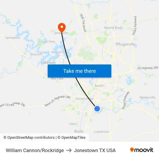 William Cannon/Rockridge to Jonestown TX USA map