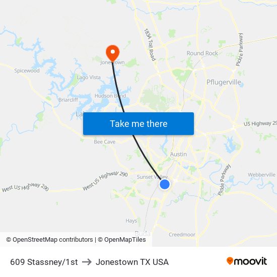 609 Stassney/1st to Jonestown TX USA map