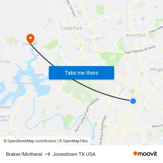 Braker/Motheral to Jonestown TX USA map