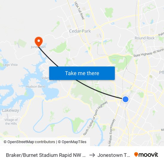 Braker/Burnet Stadium Rapid NW Corner (Sb) to Jonestown TX USA map