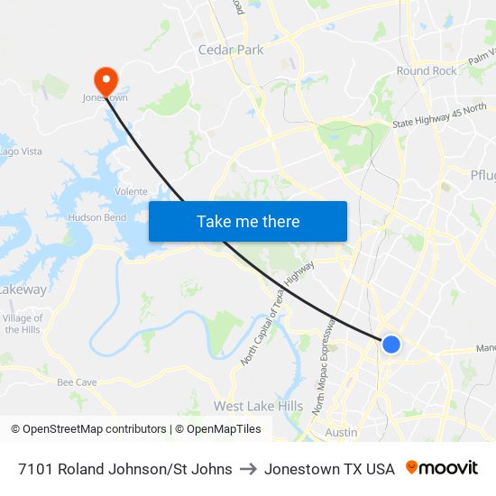 7101 Roland Johnson/St Johns to Jonestown TX USA map