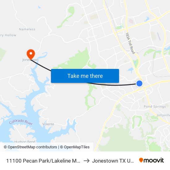 11100 Pecan Park/Lakeline Mall to Jonestown TX USA map