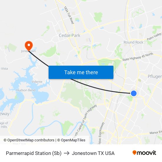 Parmerrapid Station (Sb) to Jonestown TX USA map