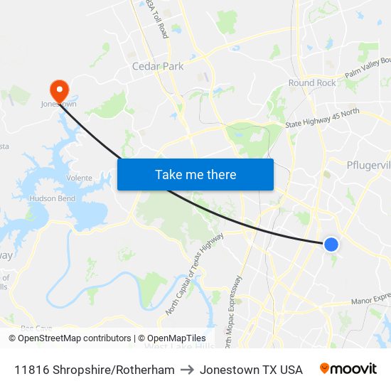 11816 Shropshire/Rotherham to Jonestown TX USA map