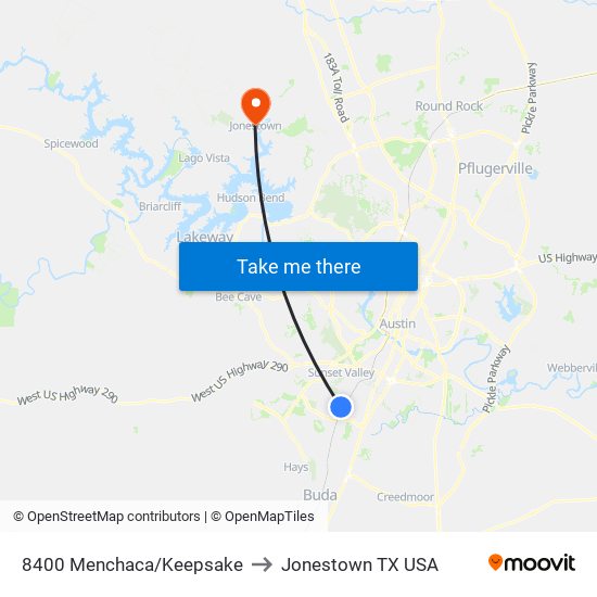 8400 Menchaca/Keepsake to Jonestown TX USA map