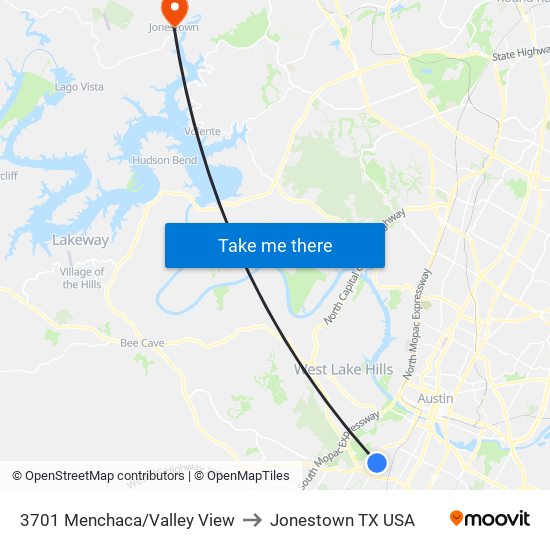 3701 Menchaca/Valley View to Jonestown TX USA map