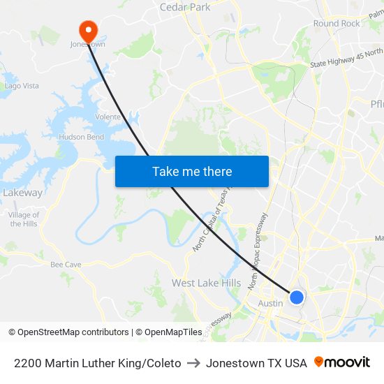 2200 Martin Luther King/Coleto to Jonestown TX USA map