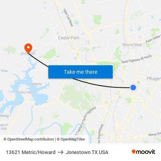 13621 Metric/Howard to Jonestown TX USA map