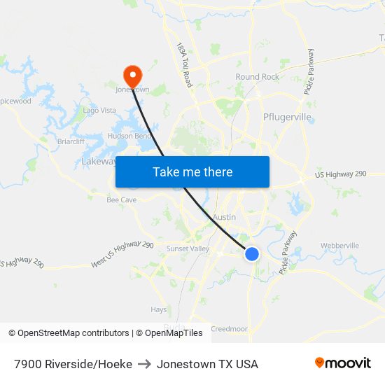 7900 Riverside/Hoeke to Jonestown TX USA map