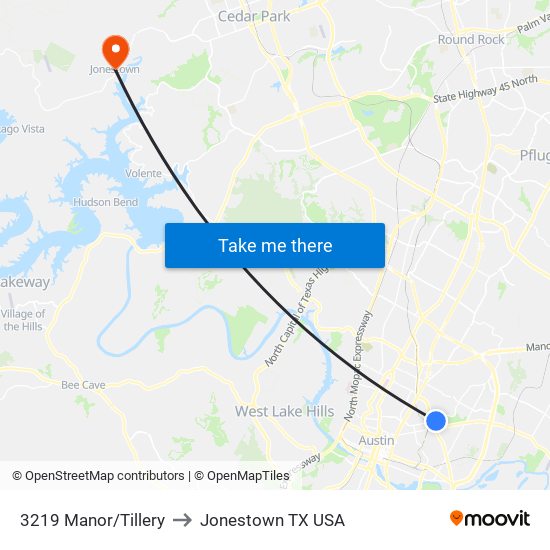 3219 Manor/Tillery to Jonestown TX USA map