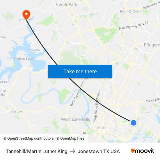 Tannehill/Martin Luther King to Jonestown TX USA map