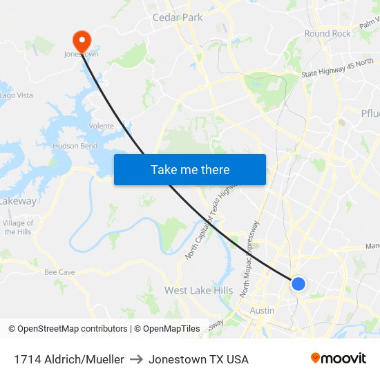 1714 Aldrich/Mueller to Jonestown TX USA map