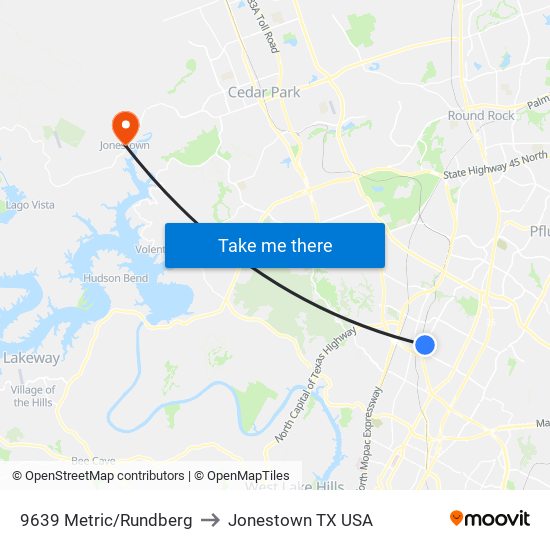 9639 Metric/Rundberg to Jonestown TX USA map