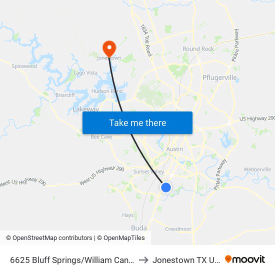 6625 Bluff Springs/William Cannon to Jonestown TX USA map