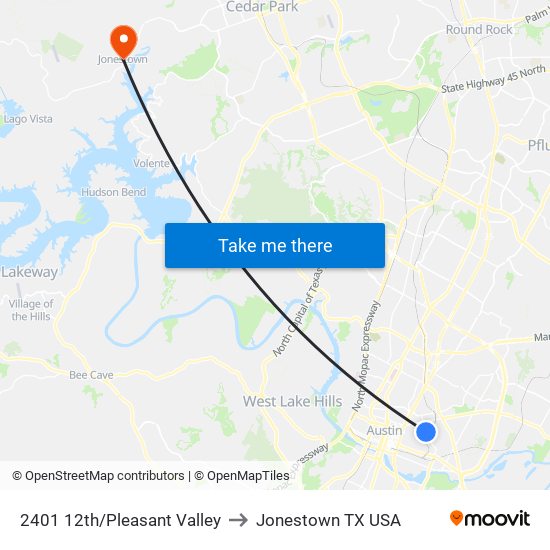 2401 12th/Pleasant Valley to Jonestown TX USA map