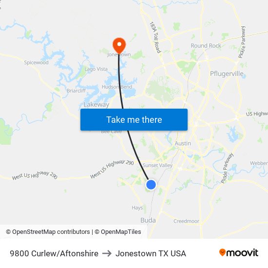 9800 Curlew/Aftonshire to Jonestown TX USA map