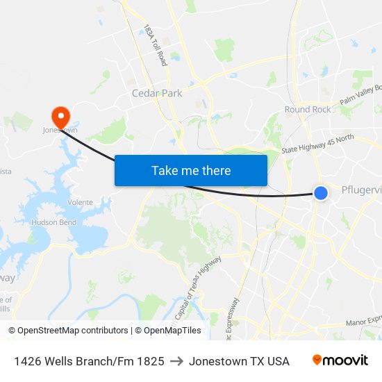 1426 Wells Branch/Fm 1825 to Jonestown TX USA map