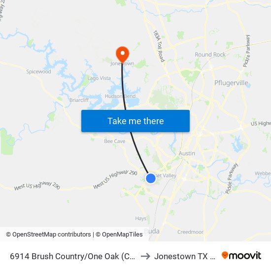 6914 Brush Country/One Oak (Church) to Jonestown TX USA map