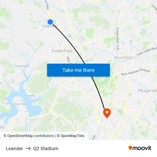 Leander to Q2 Stadium map