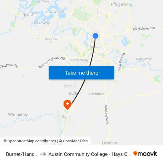 Burnet/Hancock to Austin Community College - Hays Campus map