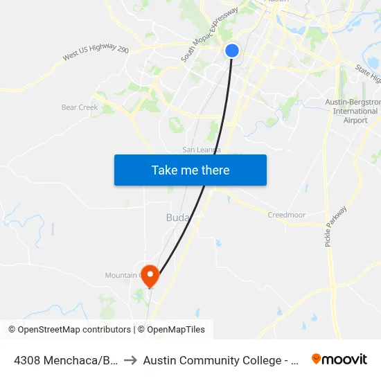 4308 Menchaca/Ben White to Austin Community College - Hays Campus map