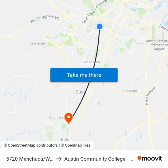 5720 Menchaca/Whitestone to Austin Community College - Hays Campus map