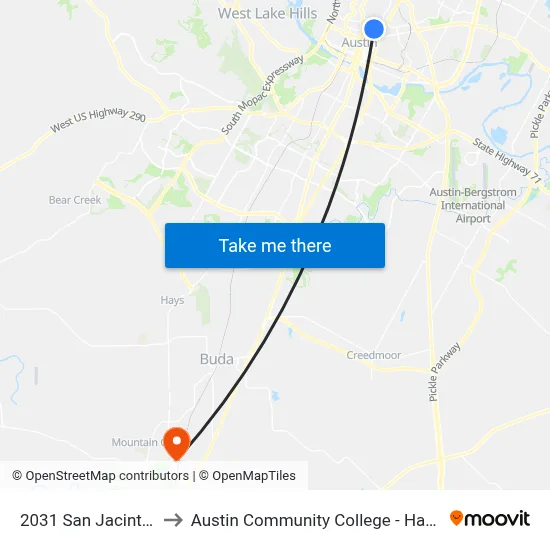 2031 San Jacinto/21st to Austin Community College - Hays Campus map