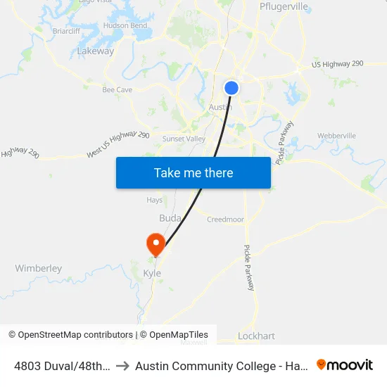 4803 Duval/48th Street to Austin Community College - Hays Campus map
