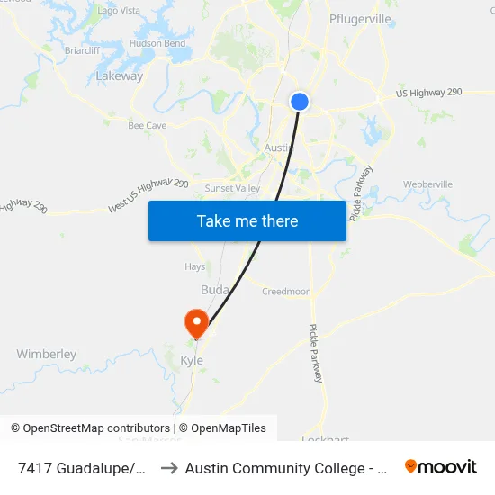 7417 Guadalupe/Crestland to Austin Community College - Hays Campus map