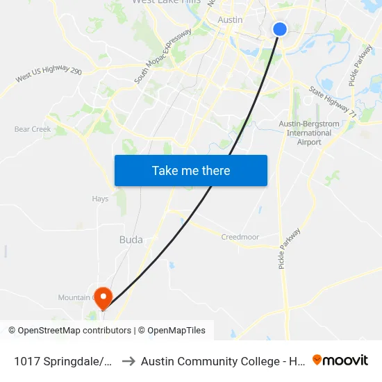 1017 Springdale/Goodwin to Austin Community College - Hays Campus map